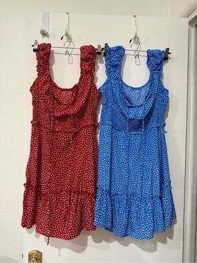 Polka Dot Ruffle Sundress - Red and Royal Blue
